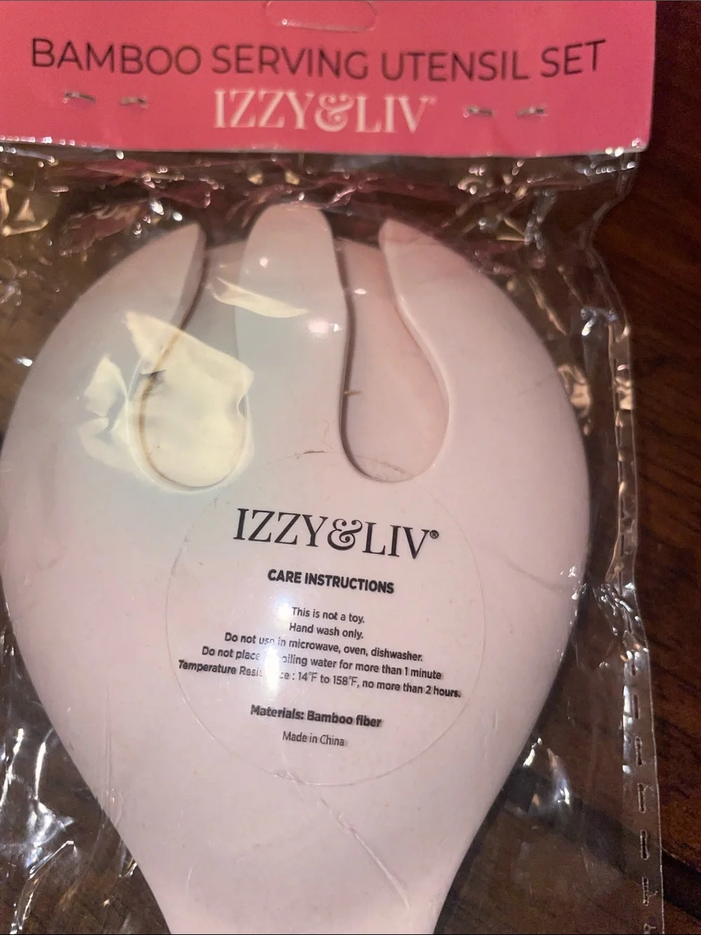 Izzy & Liv Yellow and White Bamboo Serving Spoon with Tribal Pattern